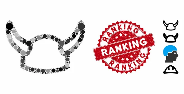 Colagem Viking Capacete Ícone com Grunge Ranking Selo — Vetor de Stock