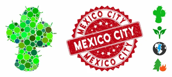 Mosaic Cacti Icono con Sello Grunge Ciudad de México — Vector de stock