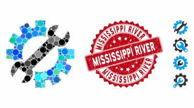Mississippi Nehri Mührü Çizilmiş Mozaik Mekanik Araçlar Simgesi
