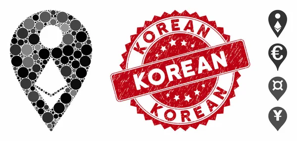 Mosaico Ethereum Mapa Icono marcador con la angustia Sello Coreano — Vector de stock