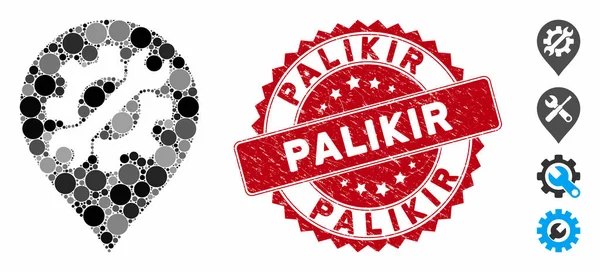 Icono de marcador de herramienta de servicio de mosaico con sello Grunge Palikir — Vector de stock