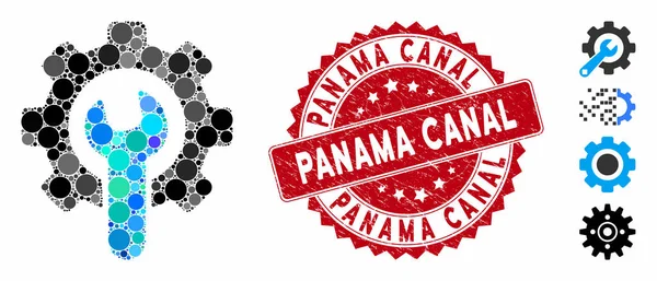 Mosaico Herramientas de Servicio Icono con Grunge Sello del Canal de Panamá — Vector de stock