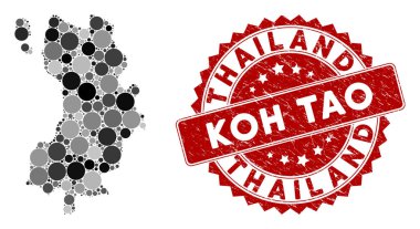 Mozaik Koh Tao Tai Adası Haritası ve Grunge Yuvarlak Mührü