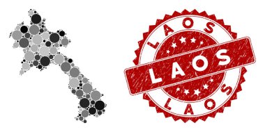 Mosaic Laos Map and Scratched Round Stamp Seal