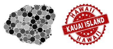 Mozaik Kauai Adası Haritası ve Grunge Circle Mühür Mührü
