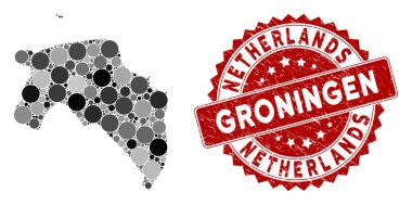 Mozaik Groningen Eyaleti Haritası ve Grunge Daire Damgası