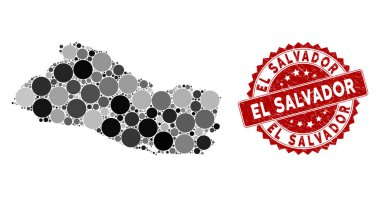 Mosaic El Salvador Map and Scratched Round Stamp