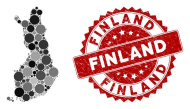 Mozaik Finlandiya Haritası ve Çizilmiş Çember Mühür Mührü