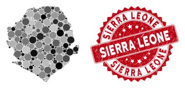 Mozaik Sierra Leone Haritası ve Grunge Daire Damgası