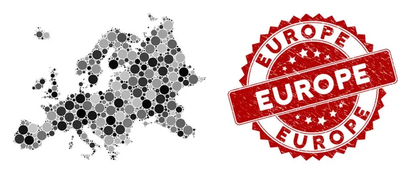 Mosaik-Europakarte und zerkratzte Kreismarke — Stockvektor