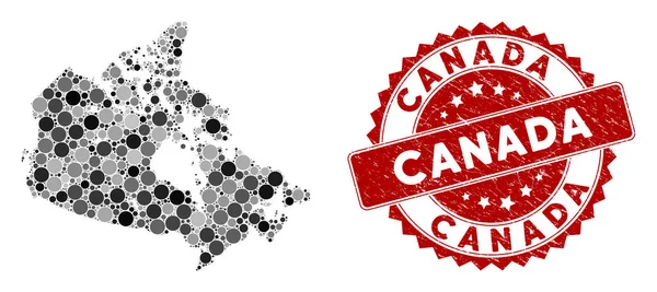 Mosaic Canada kaart en gekraakte ronde stempel — Stockvector