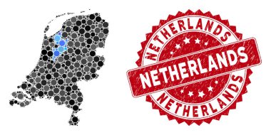 Mozaik Hollanda Haritası ve Çizilmiş Çember Damgası