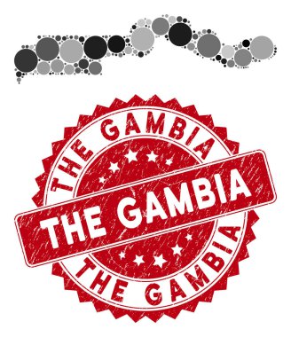 Mosaic The Gambia Map and Grunge Round Stamp Seal