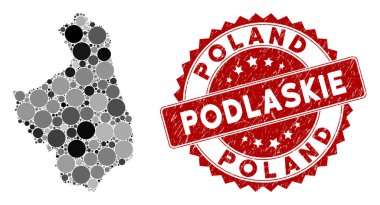 Mozaik Podlaskie Voyvoda Haritası ve Grunge Çemberi Mühür Mührü