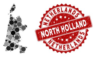 Mozaik Kuzey Hollanda Haritası ve Çizilmiş Yuvarlak Damga