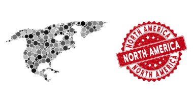 Mozaik Kuzey Amerika Haritası ve Çizilmiş Yuvarlak Mühür
