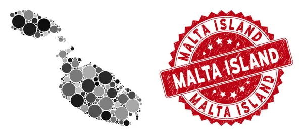 Mosaico Malta Island Mapa y rayado círculo marca de agua — Vector de stock