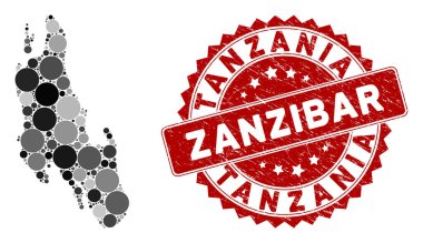Mozaik Zanzibar Adası Harita ve Tehlike Mührü