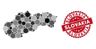 Mozaik Slovakya Haritası ve Grunge Yuvarlak Mühür