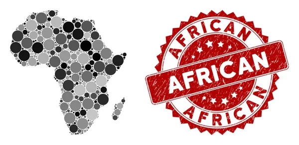 stock vector Mosaic Africa Map and Scratched Circle Watermark