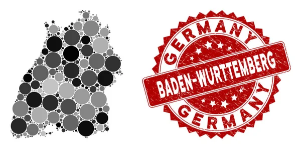Mosaik Baden-Wurttemberg Land Karta och repade Circle Watermark — Stock vektor