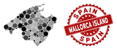 Mozaik İspanya Mallorca Adası Haritası ve Tehlike Yuvarlak Filigranı