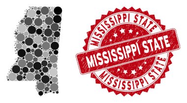 Mozaik Mississippi Eyalet Haritası ve Grunge Daire Damgası