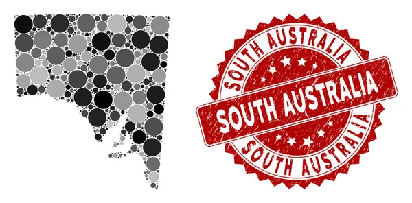 Mosaik South Australia Karta och Grunge Round Seal — Stock vektor