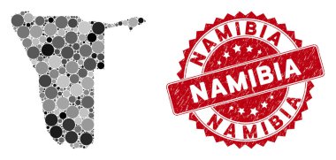 Mozaik Namibya Haritası ve Tehlike Yuvarlak Mührü