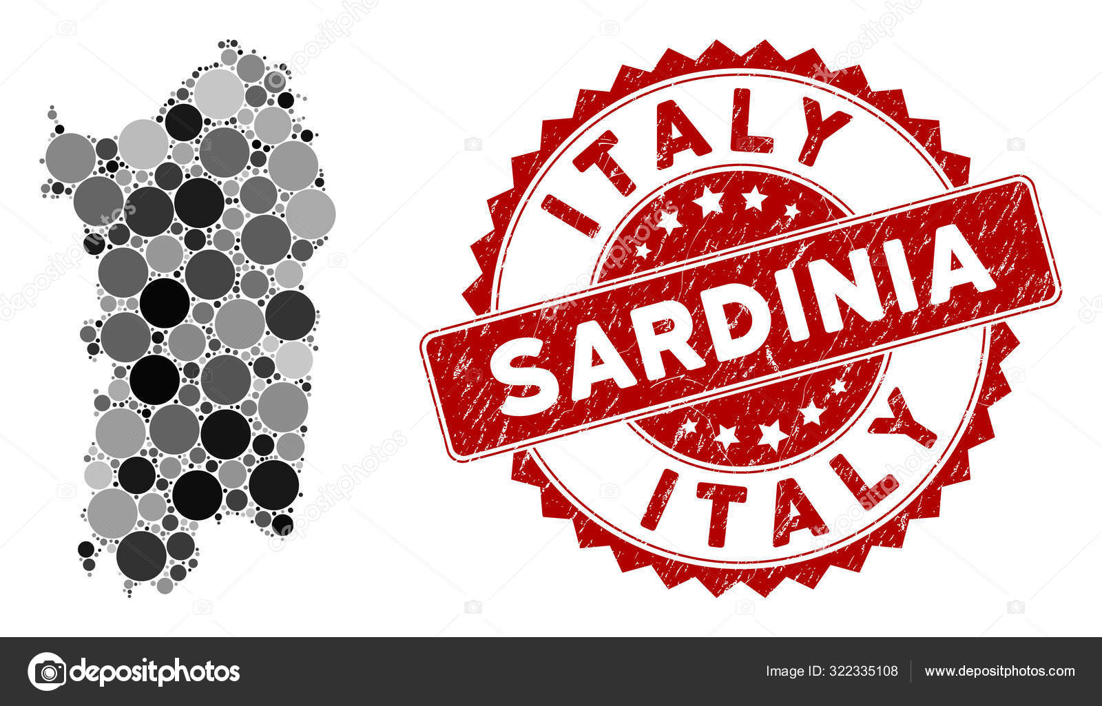 Mosaic Italian Sardinia Island Map and Scratched Circle Watermark — Stock Vector © ahasoft