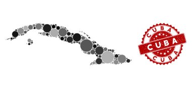 Mozaik Küba Haritası ve Tehlike Yuvarlak Mührü
