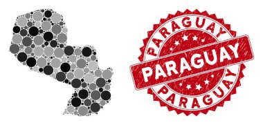 Mozaik Paraguay Haritası ve Çizilmiş Çember Mühür Mührü