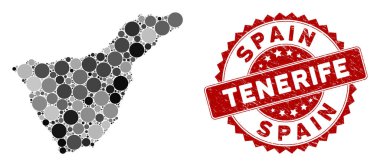 Mozaik Tenerife İspanya Ada Haritası ve Çizilmiş Çember Filigran