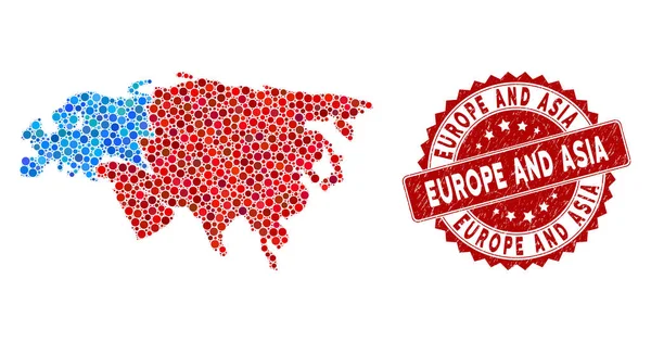 Mosaic Europe en Asia Map en Distress Round Seal — Stockvector