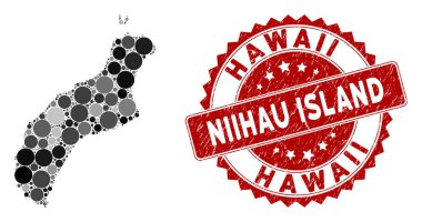 Mozaik Niihau Adası Haritası ve Grunge Yuvarlak Mührü