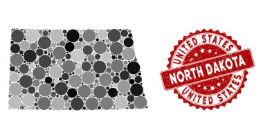 Mozaik Kuzey Dakota Eyalet Haritası ve Tehlike Mührü