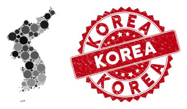 Mozaik Kore Haritası ve Grunge Yuvarlak Damgası