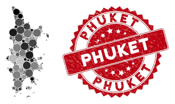 Mosaico Phuket Mapa y angustia Círculo Sello — Vector de stock
