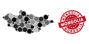 Mozaik Moğolistan Haritası ve Tehlike Çemberi Mührü