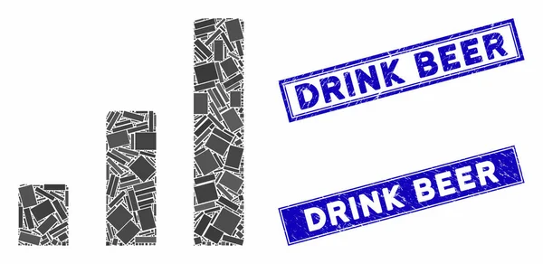 Bar Grafiek Mozaïek en stress Rectangle Drink Bier Stempel Zeehonden — Stockvector