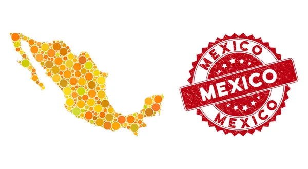 Mosaico México Mapa y sello de sello de círculo rayado — Vector de stock