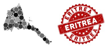 Mozaik Eritre Haritası ve Grunge Yuvarlak Filigran