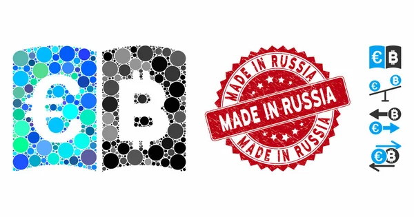 Mozaika Euro a Bitcoin katalog Ikona s tísní Vyrobeno v Rusku Razítko — Stockový vektor
