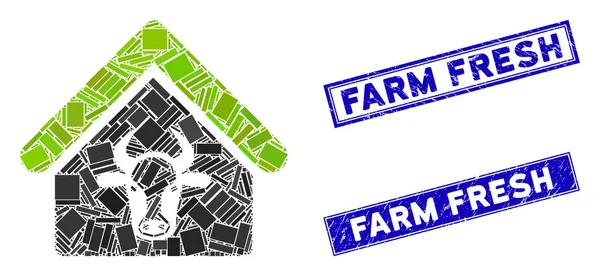Ferme de bovins Mosaïque et Grunge Rectangle Farm filigranes frais — Image vectorielle