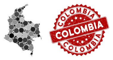 Mozaik Kolombiya Haritası ve Çizilmiş Yuvarlak Filigran