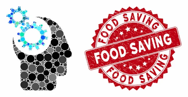 Collage Tänk med Textured Food Saving Stamp — Stock vektor