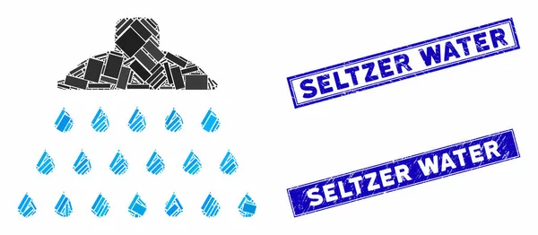 Shower Mosaic and Distress Rectangle Seltzer Water Stamp Seals — Stockvector