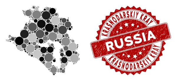 Mosaik krasnodarskiy kray Karte und Seenot Kreis Stempel Siegel — Stockvektor