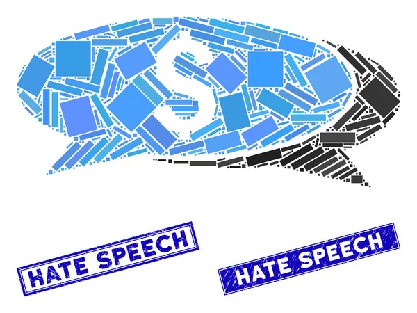 Chat Financiero Mosaico y Grunge Rectángulo Hate Speech marcas de agua — Vector de stock