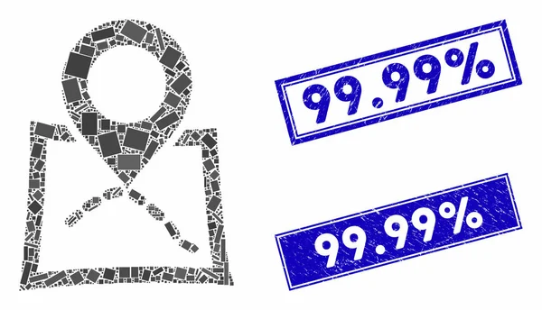 Mappa Marcatore Mosaico e Distress Rettangolo filigrane — Vettoriale Stock